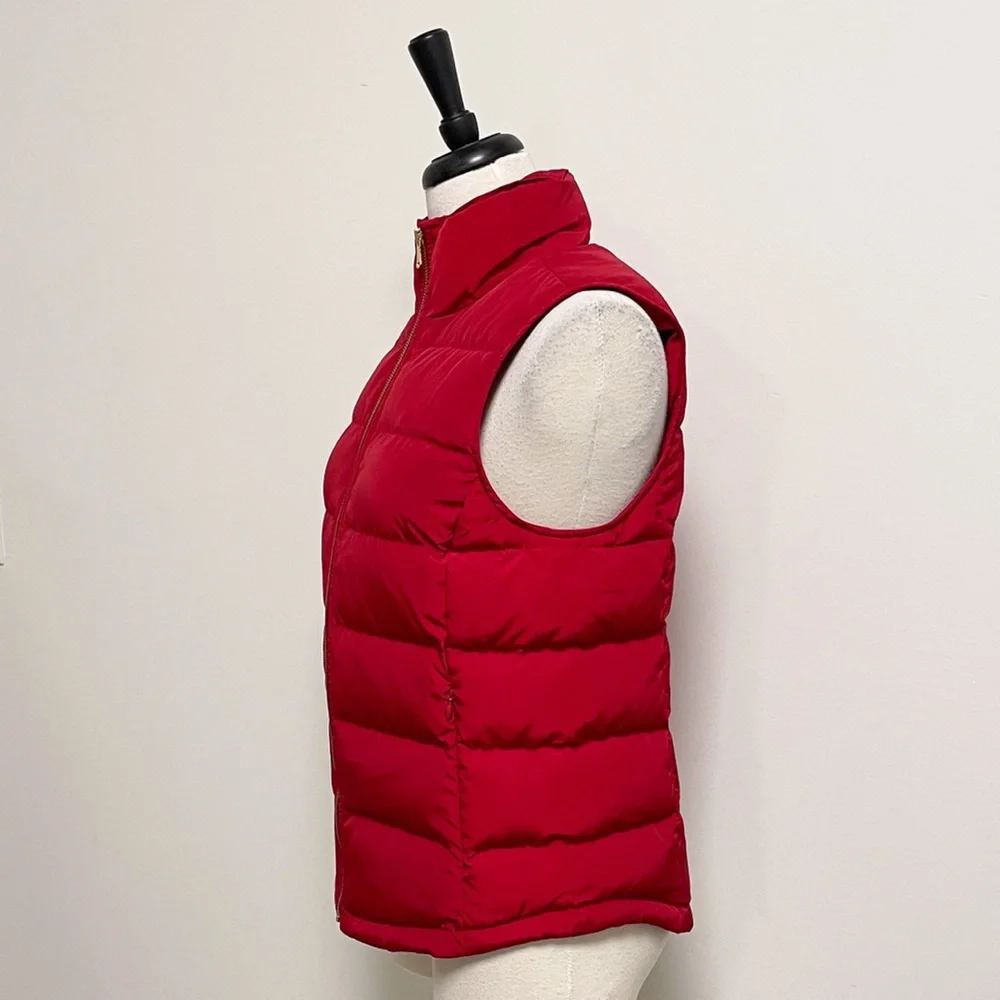Talbots Red Puffer Sleeveless Zip Up Vest Small Duck Down Feathers Pockets
